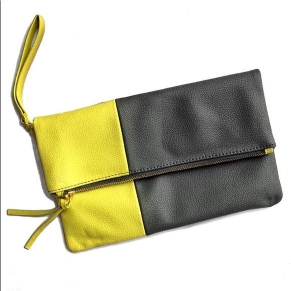 Neiman Marcus Yellow Gray Folded clutch bag - Picture 1 of 5